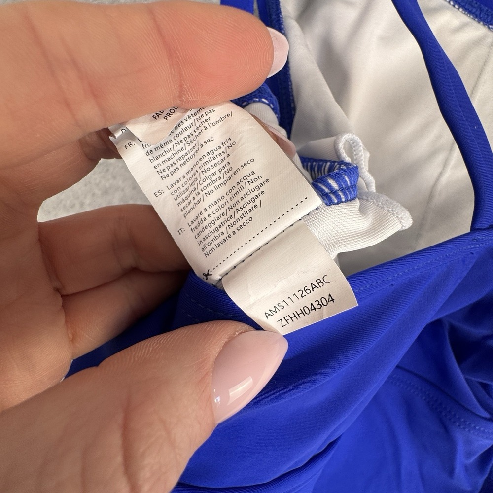 Charmo‎ One Piece Swimsuit L Royal Blue Shoulder Mesh Ruched NWOT Tummy Control - Picture 11 of 12